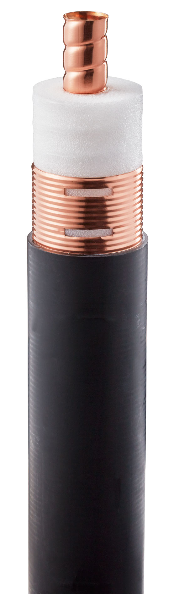 7000_00757868_RFS_01.jpg Copper pipe with insulation on black background.