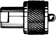 Schwarz-weißer Adapter mit Gittermuster und rechteckigem Anschluss.
