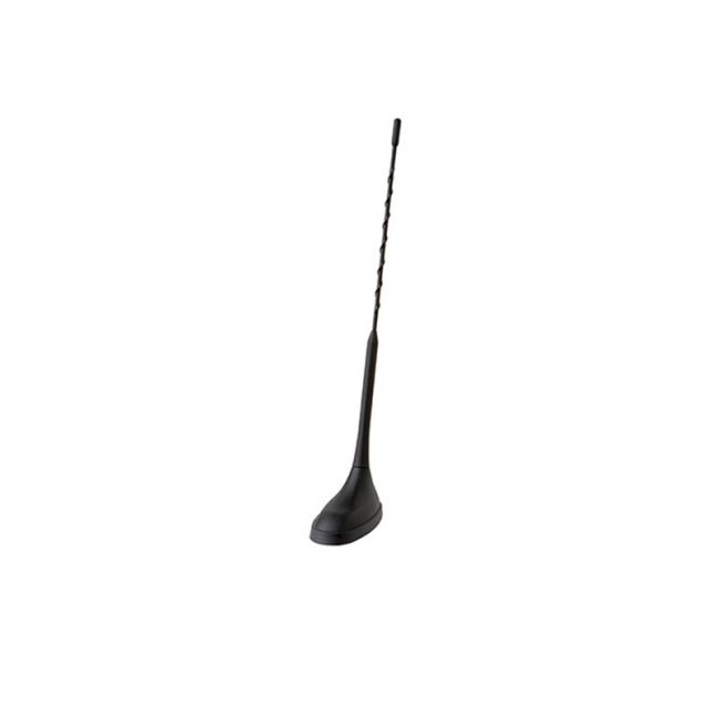 Black whip antenna with twisted design, suitable for vehicles.
