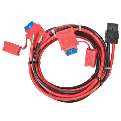 Red and black cable bundle with multiple connectors