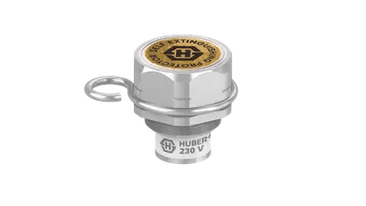 Thermal fuse with 230 V label, metal casing.
