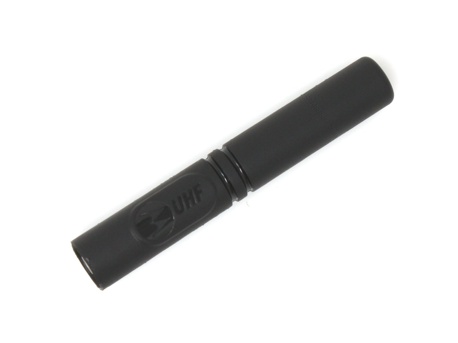 Black UHF antenna with rounded tip.