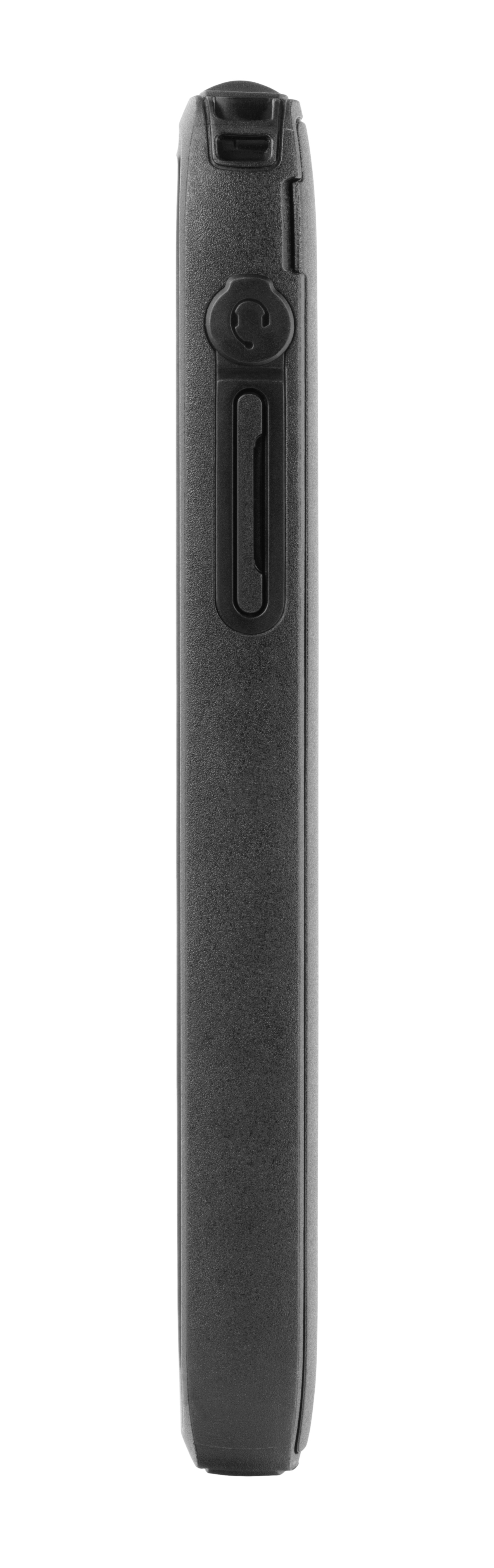 Side view of a black, slim device with buttons.