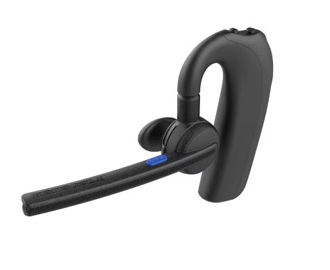 Bluetooth-Headset mit Mikrofon und Ohrbügel in schwarz.