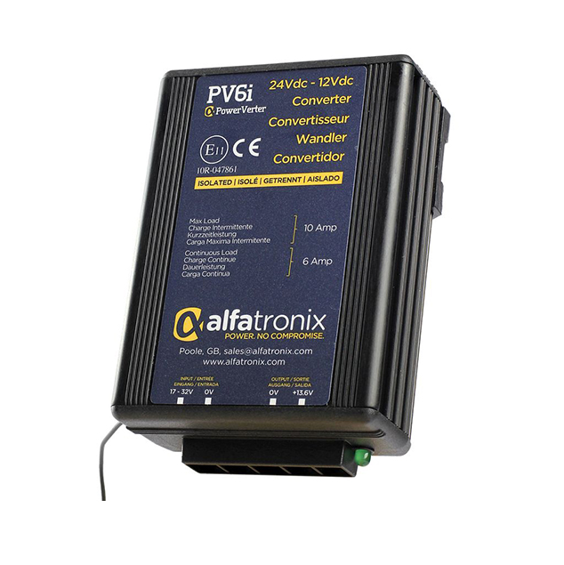 Voltage converter 24VDC to 12VDC, maximum load 10 amps, continuous 6 amps.