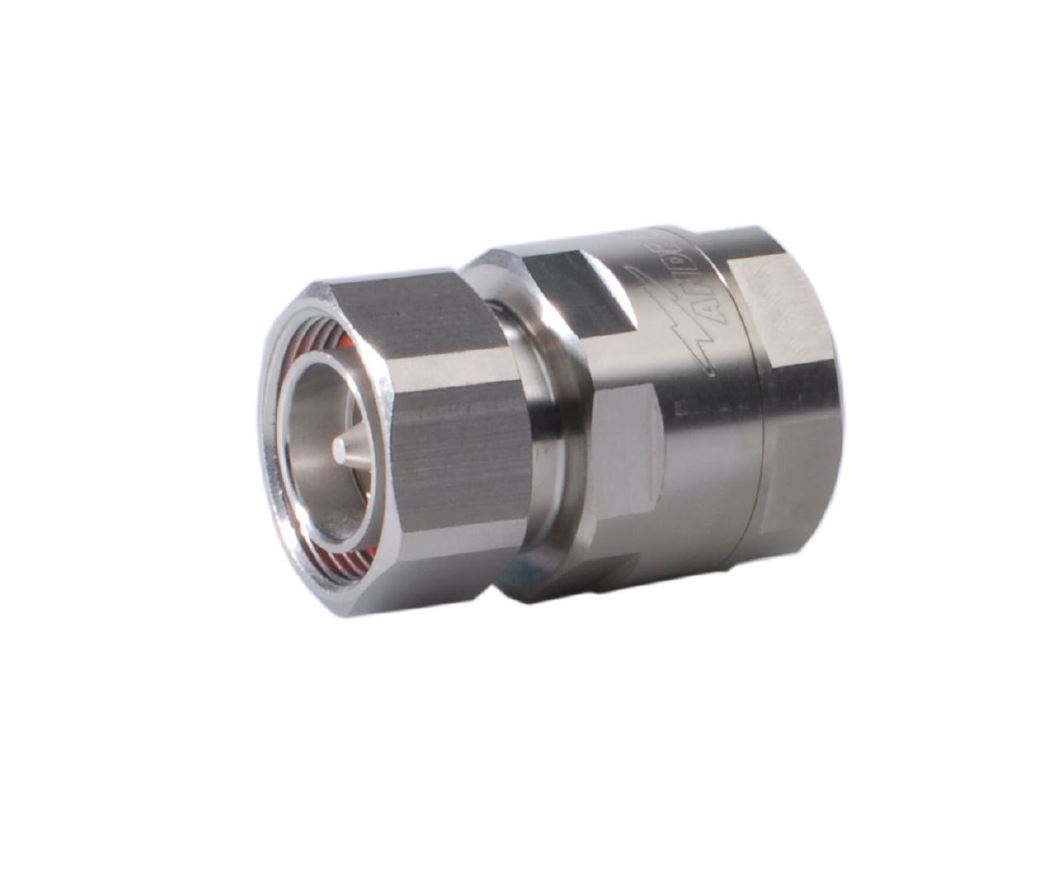 Metal adapter with hexagonal coupling nut.