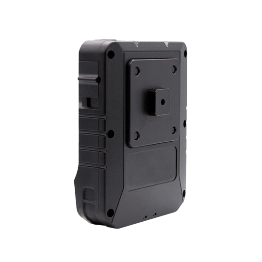 Black rectangular plastic casing with screw holes and mounting feature.