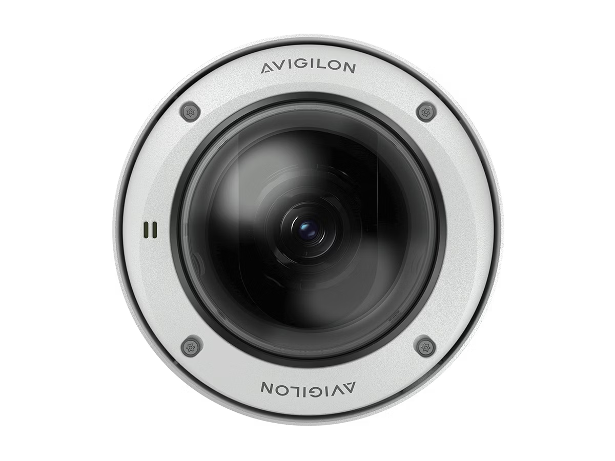 Round surveillance camera viewed from above.