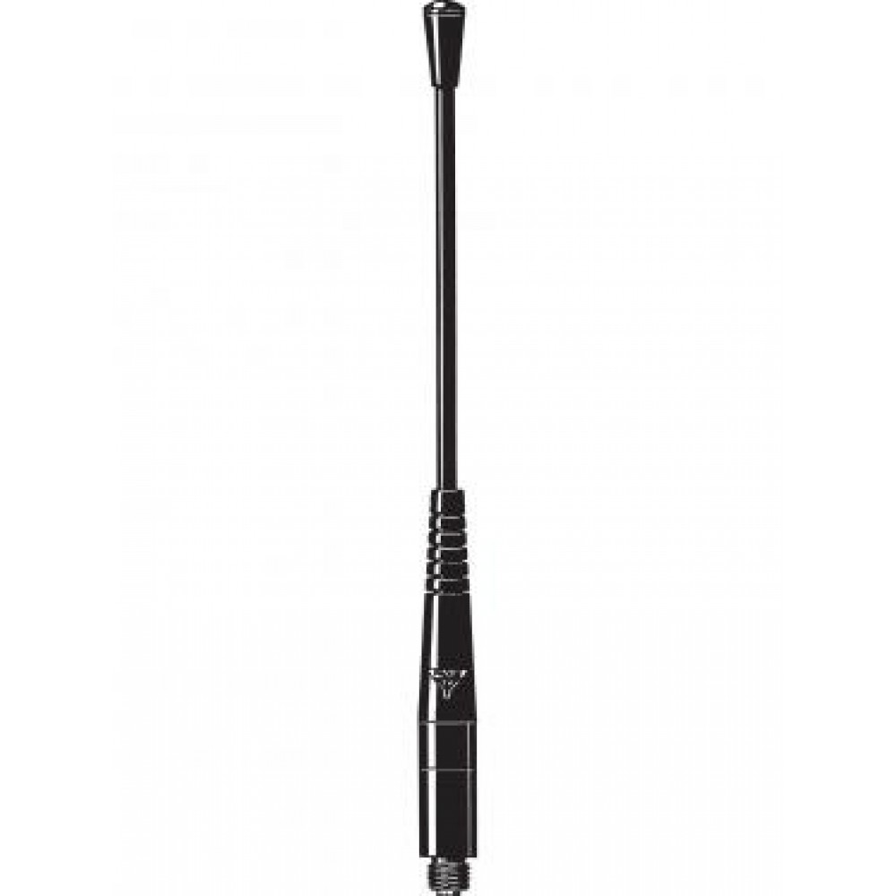 Schwarze Autoantenne mit schmaler, langer Stange und breiter Basis.