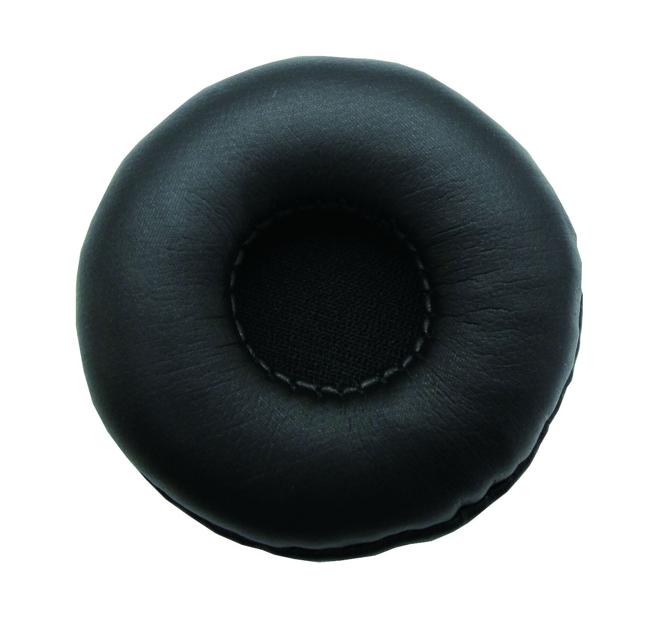 Black headphone ear cushion, round with soft surface.