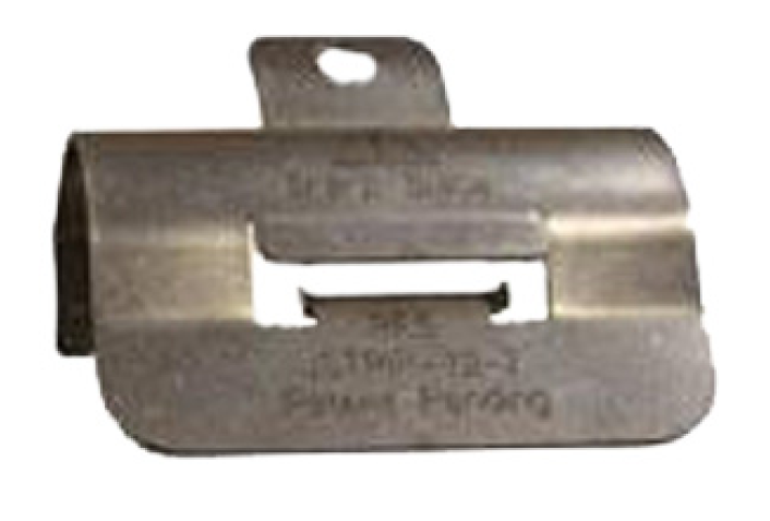 Metallstück mit rechteckiger Öffnung und Haken oben.