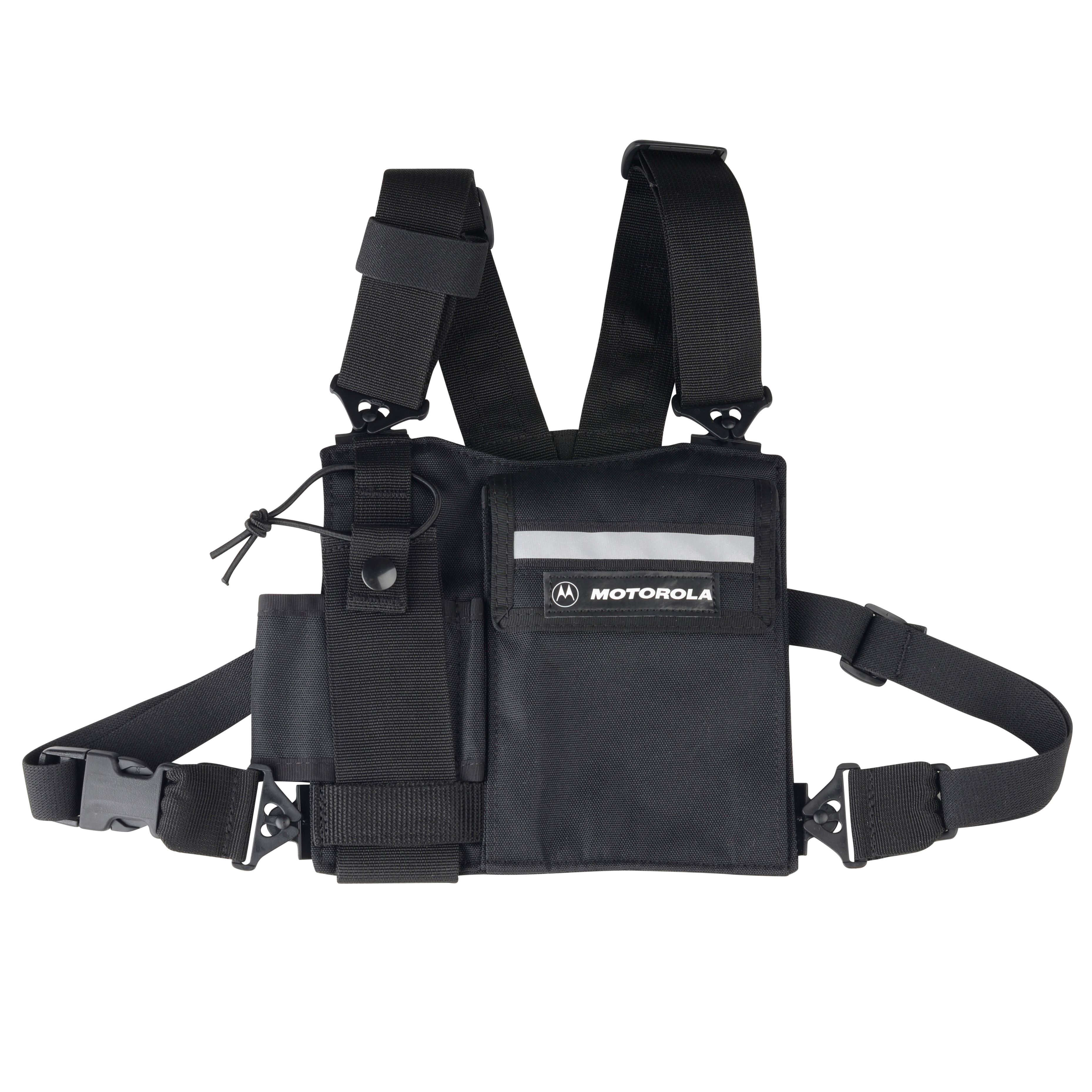 Black harness with Motorola logo and multiple pockets.