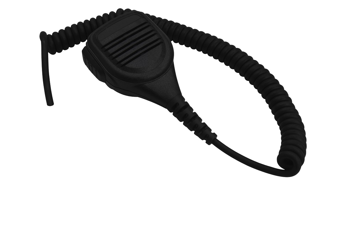 Black handheld microphone with coiled cable