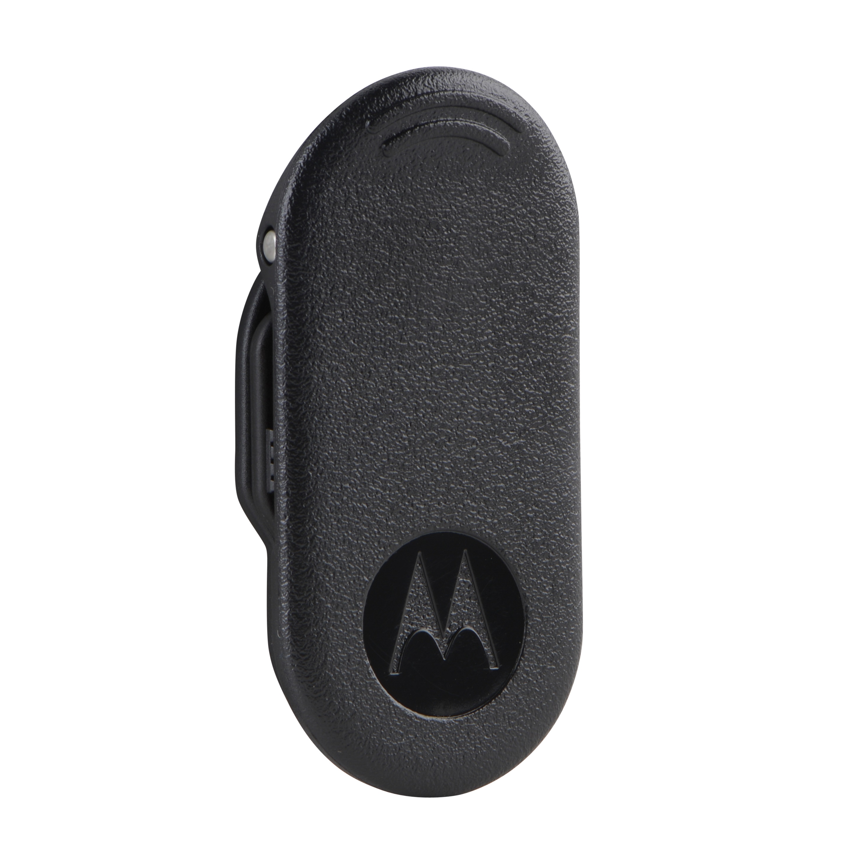Schwarzer Gürtelclip mit Motorola-Logo, geeignet für Funkgeräte.