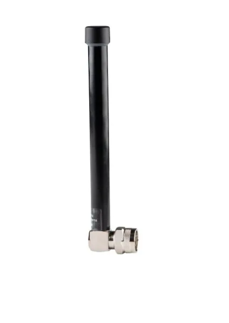 Schwarze Antenne mit silbernem Anschluss, vertikal ausgerichtet.