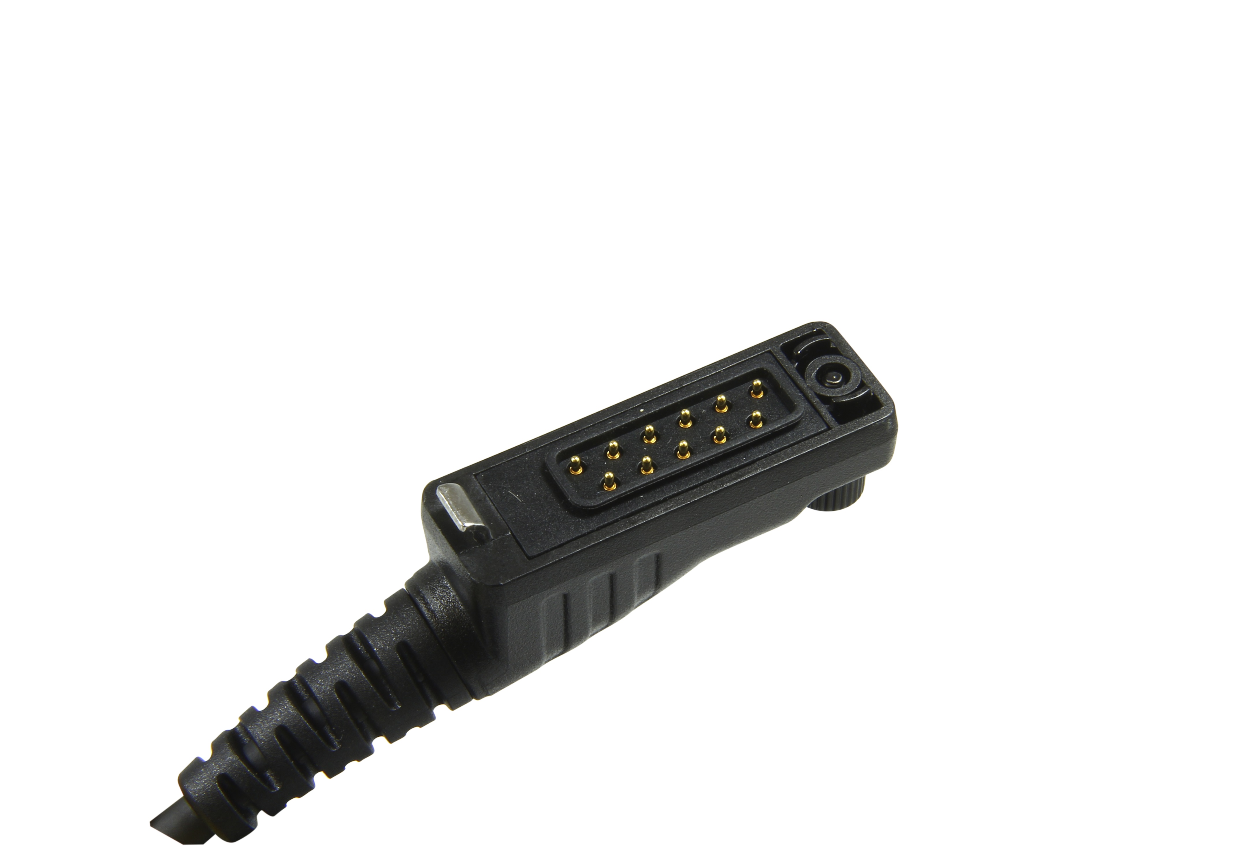 Black connector with 12 gold pins.
