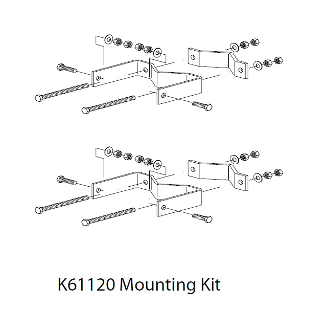 7000-00751387_sho_01.png Explosionsansicht eines K61120 Montagekits mit Schrauben und Halterungen.