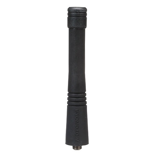 Schwarze Gummiantenne, zylindrisch, mit geriffeltem Griff.