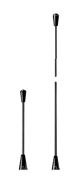 Three black rod antennas aligned at different heights.