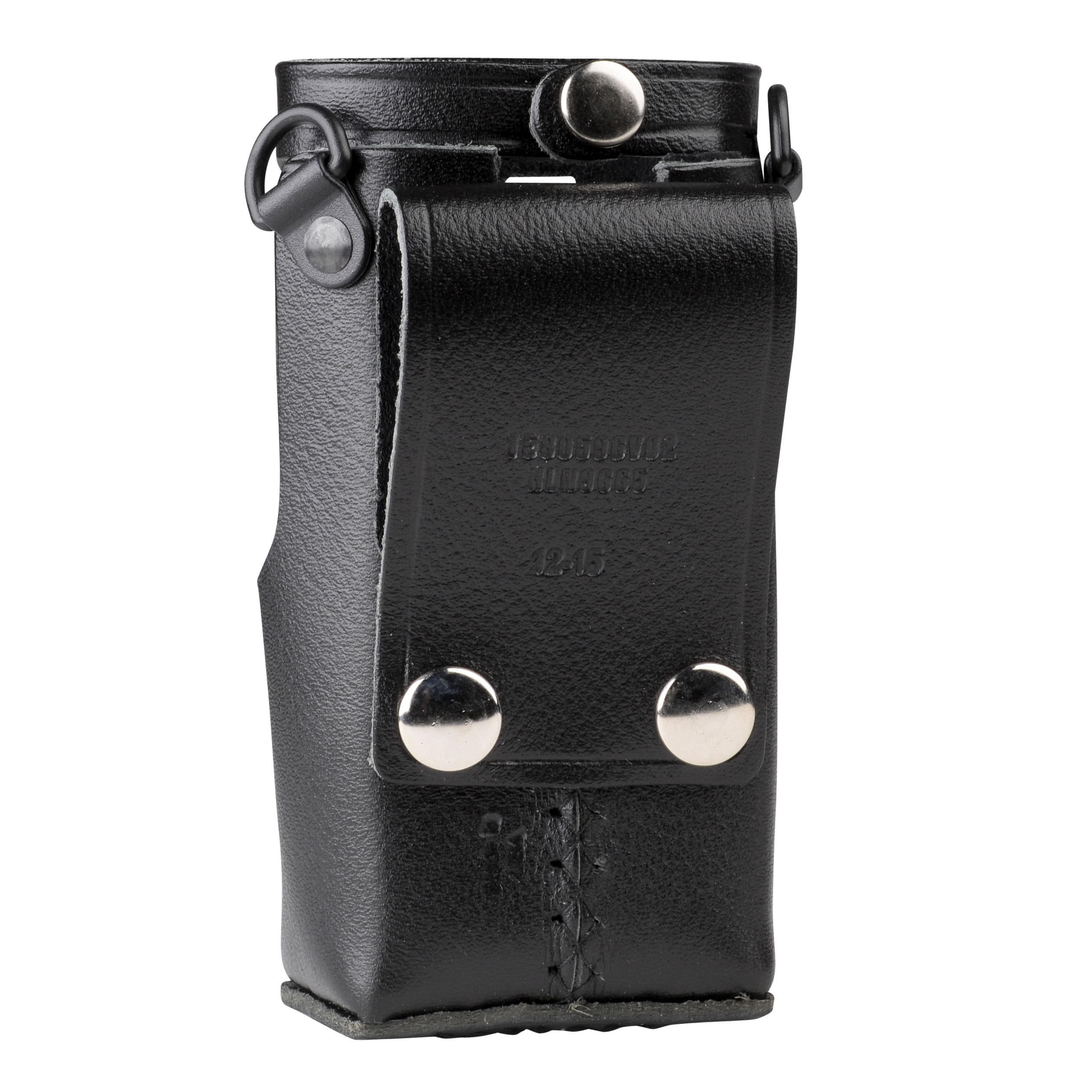 7000-00355800_mot_01.jpg Black leather pouch with two silver snap buttons and stitching.