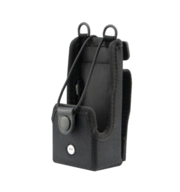 Black protective case with straps for portable devices.