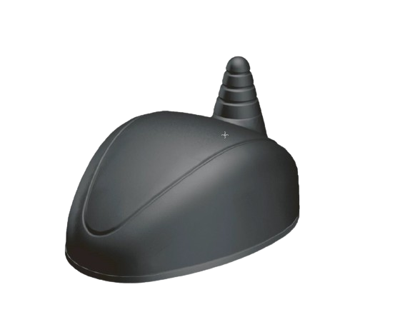 Black GPS antenna with rounded dome and ribbed base.