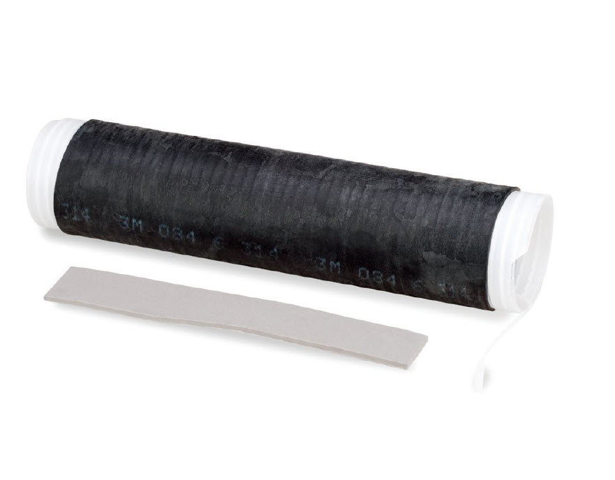 7000-00018800_com_01.jpg Black heat shrink tubing roll with white end and gray strip beside.