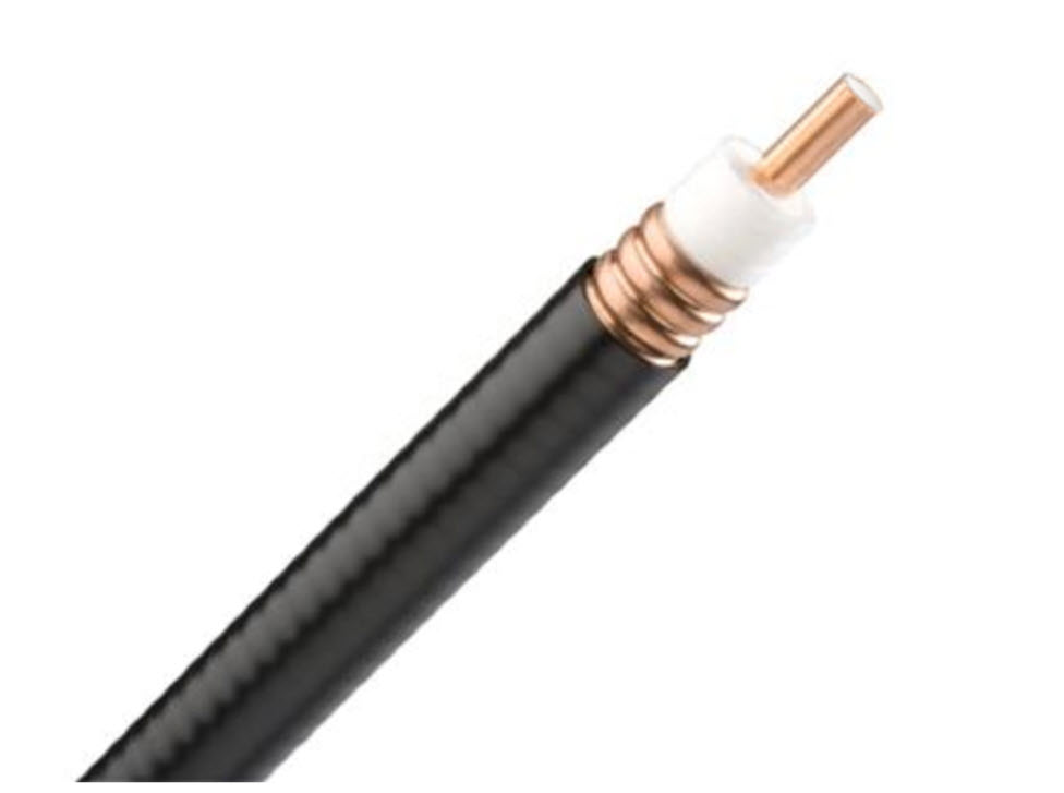 Coaxial cable with black sheath and exposed copper wire.