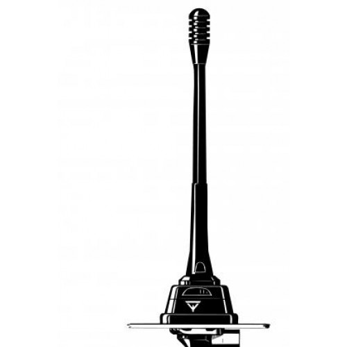 Black and white car roof antenna with base.
