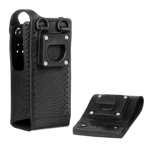 Black leather case with belt clip, suitable for portable devices.