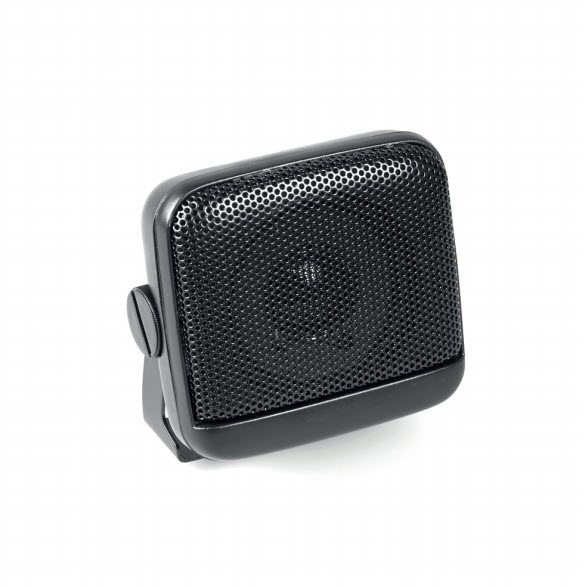 01-6601-01000051_pei_01.jpg Schwarzer, quadratischer Lautsprecher mit Metallgitter.