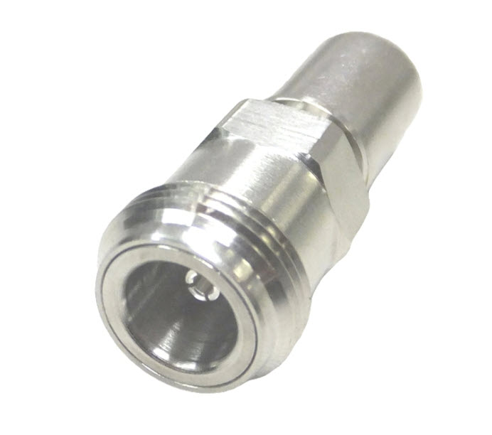 Metalladapter, zylindrisch, für Kabelverbindungen.