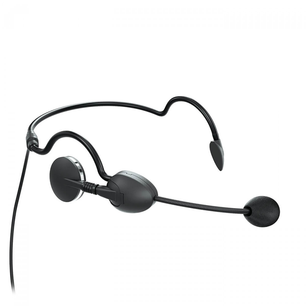 Black headset with adjustable microphone arm