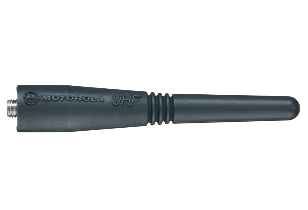 Schwarze UHF-Antenne mit Motorola-Logo.