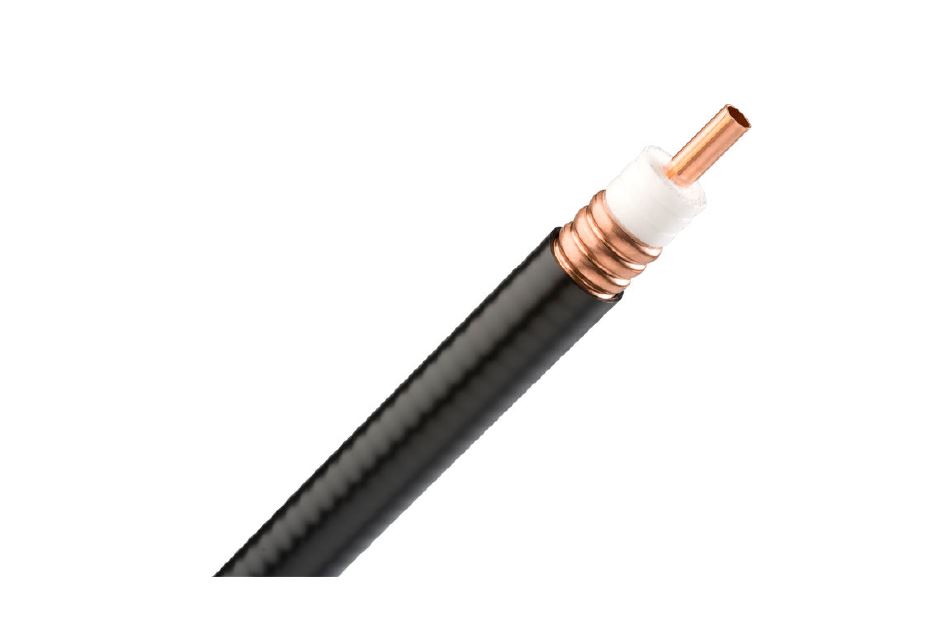Coaxial cable with black sheath and copper inner conductor.