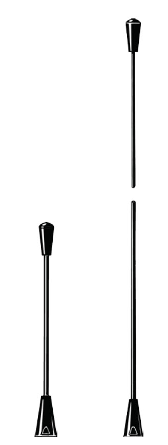 Three black shoehorns of different lengths.