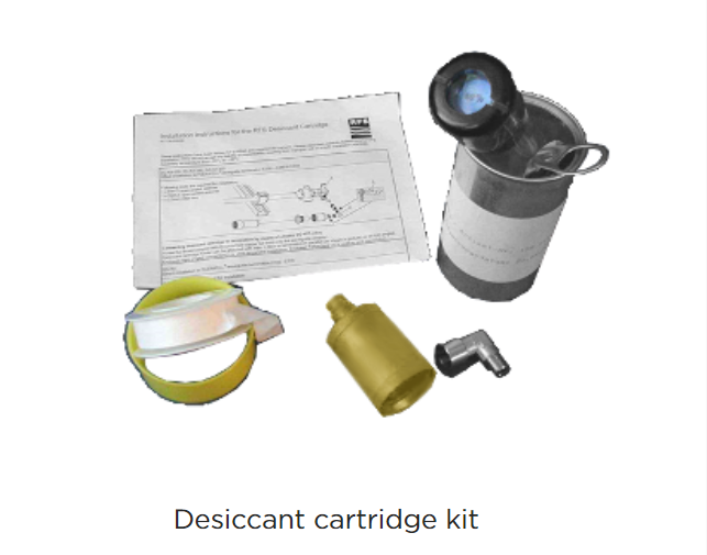 7000-00753087_rfs_01.png Desiccant cartridge kit with instructions, cartridge, seals, and valve.