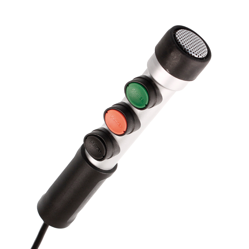 6209-001-000-03.jpg Microphone with three colored buttons: red, green, black.