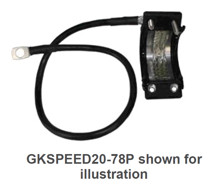 Electric cable with ring end and mounting clamp.