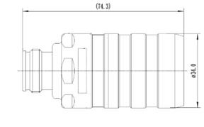 Technische Zeichnung einer zylindrischen Komponente mit 74,3 mm Länge und 31 mm Durchmesser.