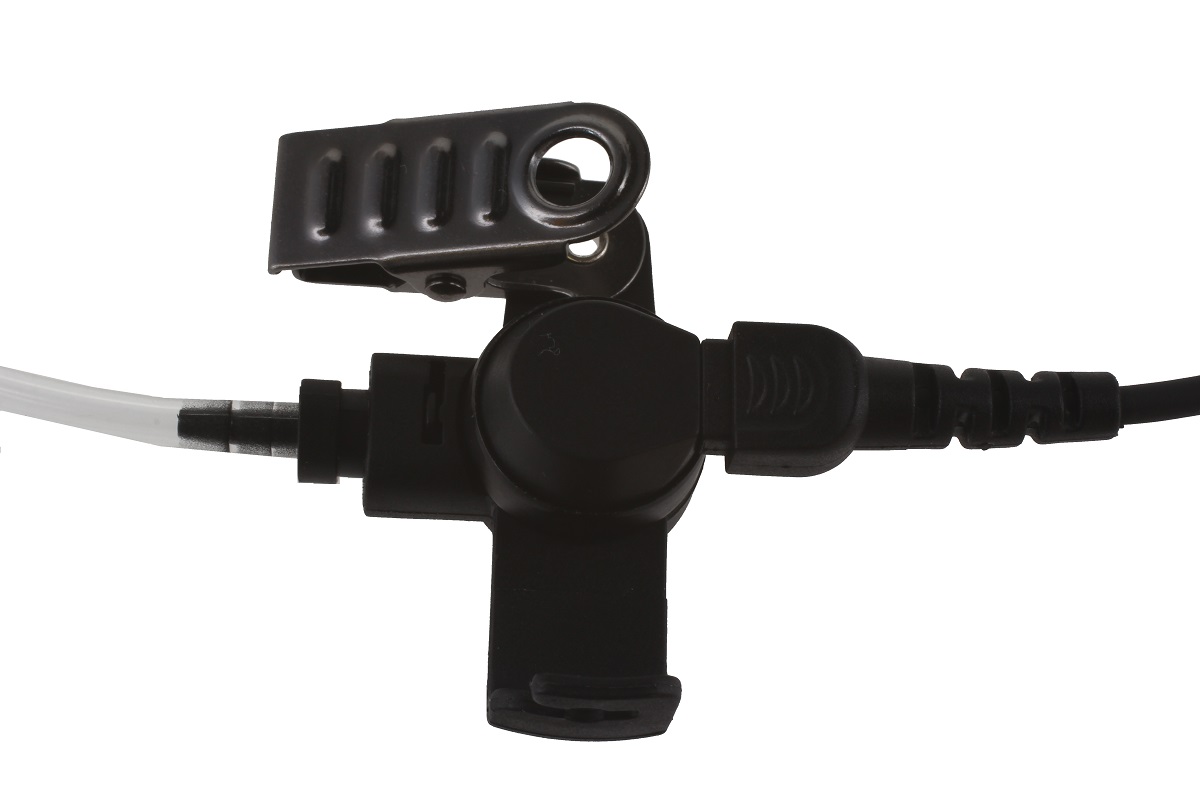 Black plastic clip with cable connection.