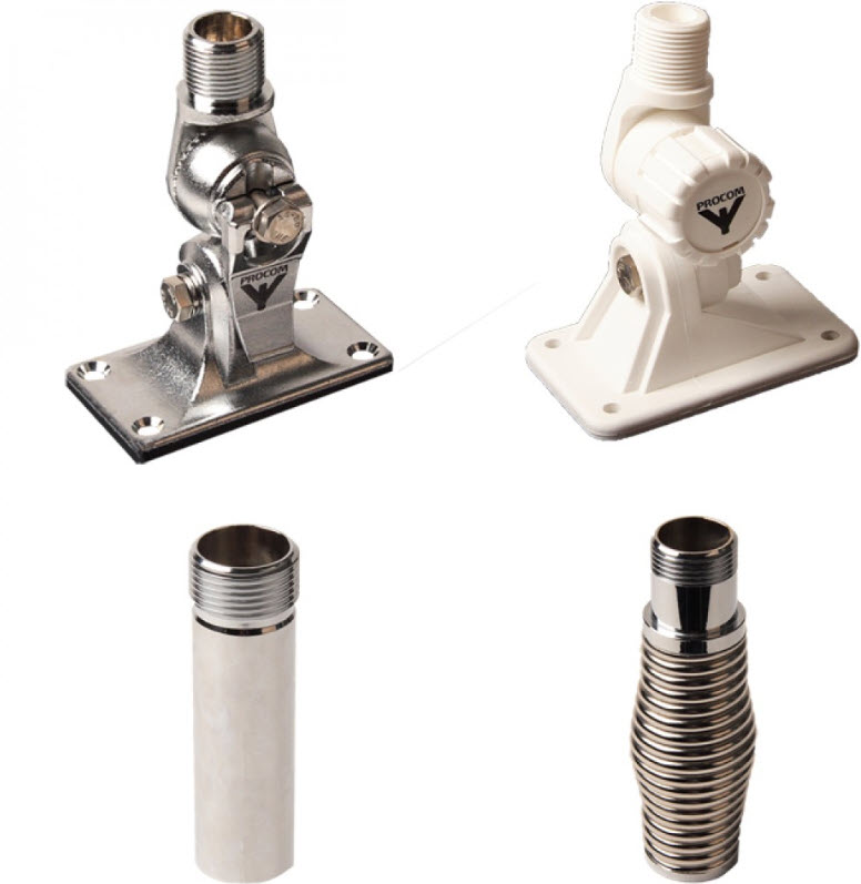 Four different antenna adapters made of metal and plastic.