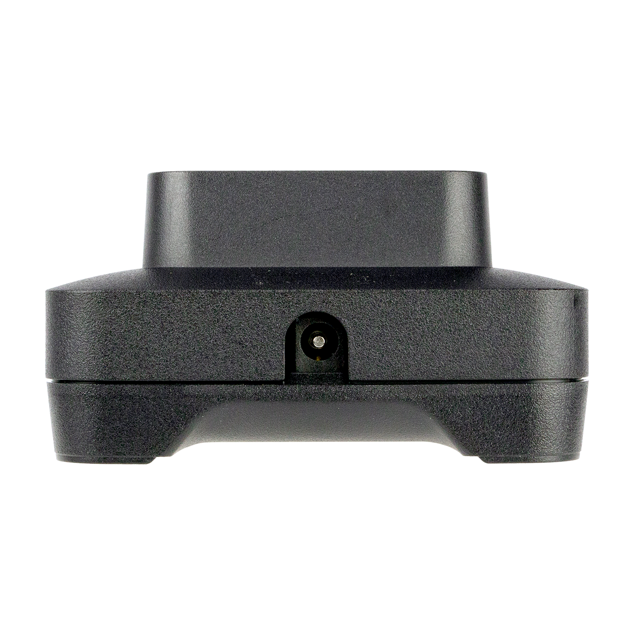 Black electronic docking station with a central port.