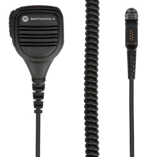Black handheld microphone with coiled cable and connector