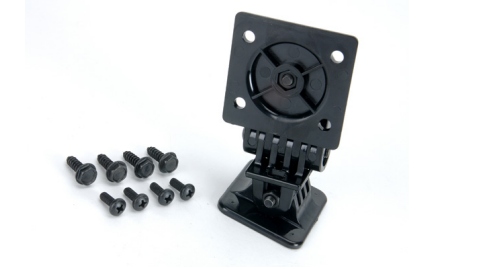 Black mount with six screws.