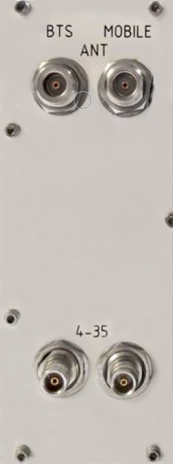 7000-00752339_com_01q57ck6exaop5g.png Vier Anschlüsse auf einer Platte mit Beschriftungen: BTS, MOBILE, ANT, 4-35.