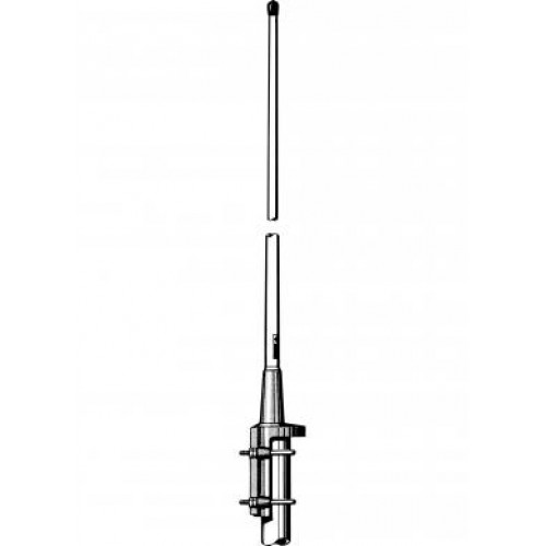 Two-part vertical antenna with wall mount.