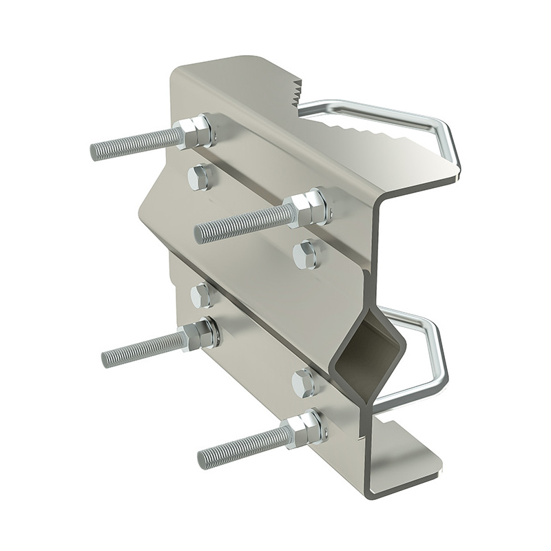 Metal bracket with multiple screws and bolts.