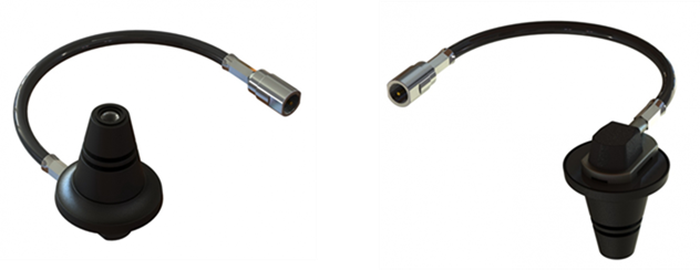 Two black nozzles with flexible cable, adapter, and metal connector.