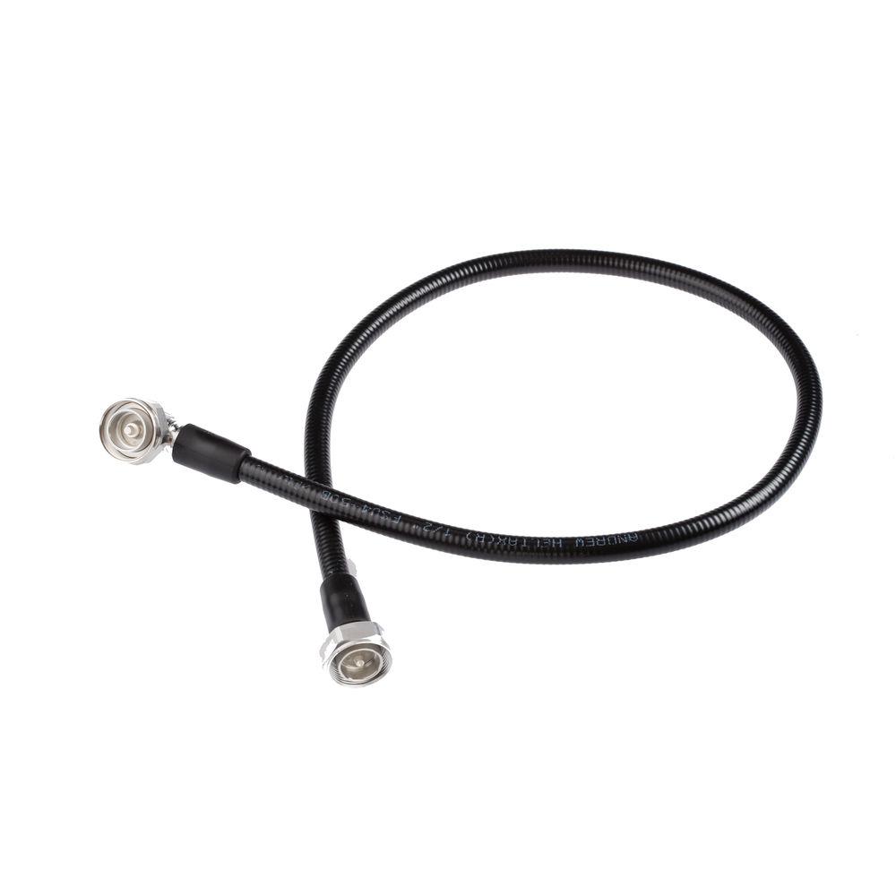 Black coaxial cable with metal connectors at both ends